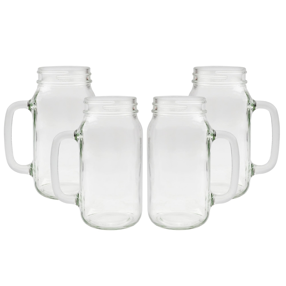 NIB Set of 4 Mason Jar Mugs / Cups with Handles - 16 oz. - Clear